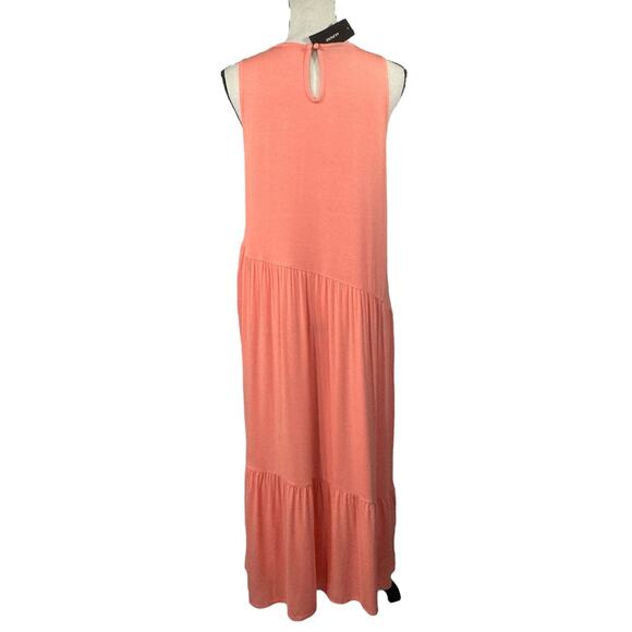 Alfani Medium Tiered Midi Dress Sleeveless Round Neck Keyhole Coral New - Picture 4 of 9